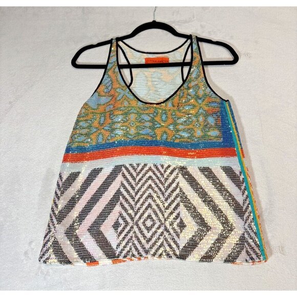 Clover Canyon Sequins Racer-Back Tank-Top Women's Sz XS Colorful Geometric Print - Picture 1 of 5